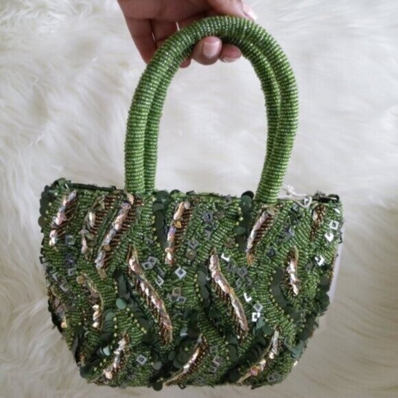 NWT VIRAL Made In India Green Beaded Sequin Mini Purse Hangbag - Picture 5 of 7